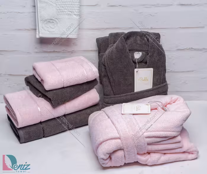 حوله ست دو نفره طرح ماکرو رنگ صورتی و ذغالی