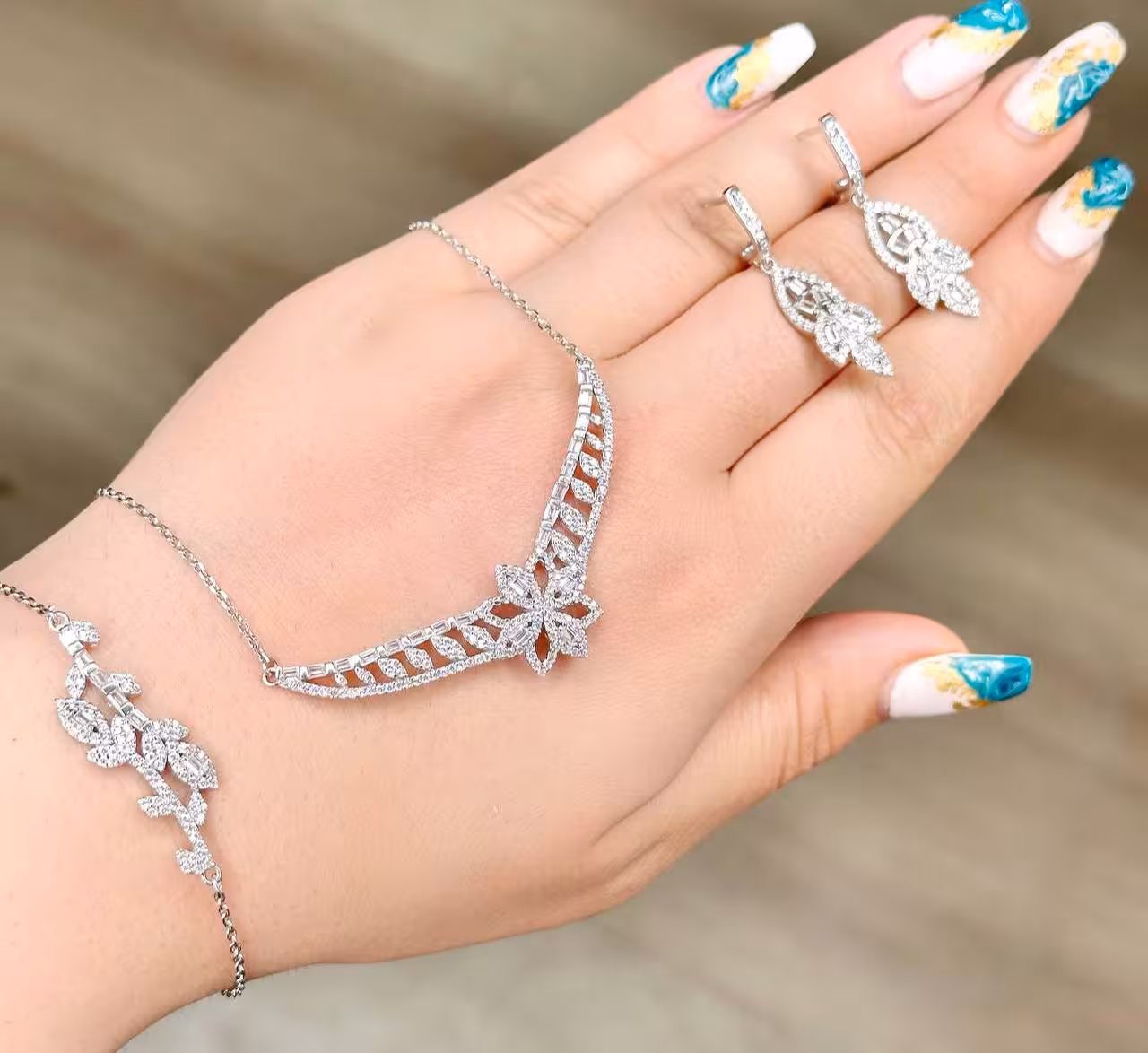 سرویس نقره جواهری زنانه کد 60247