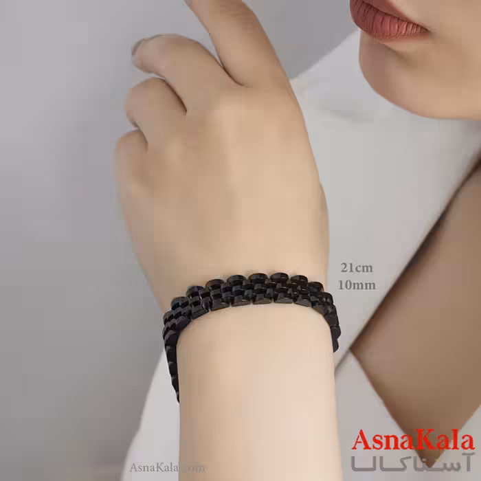 دستبند رولکس اصل مدل استیل مشکی 1 سانت کد DSB18444W