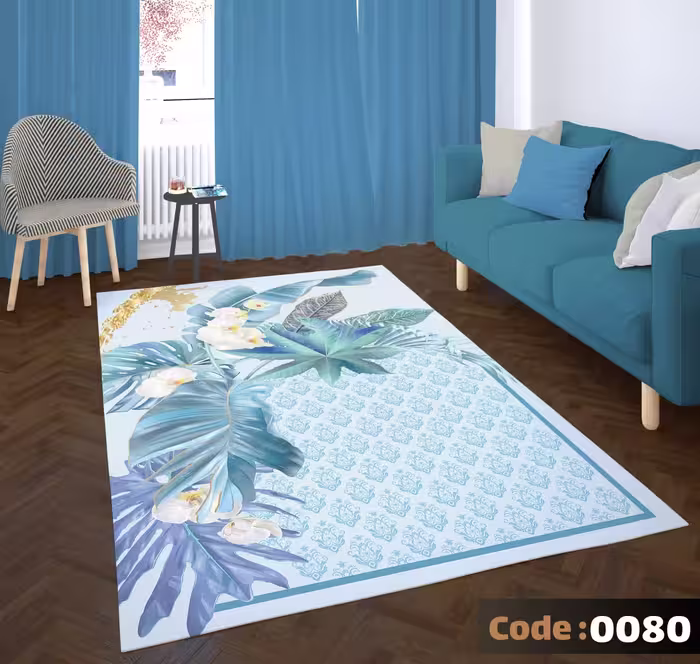 کاورفرش روفرشی دورکشدار گوشه لیفه ای لاکی ، آبی و متنوع کد 0080