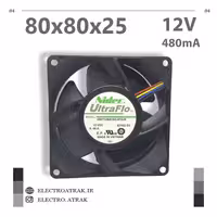 فن 12 ولت 0.48 آمپر 8*8*2.5 سانتی متر بلبرینگ 4 سیم برند نیدک V80T12BS1B3