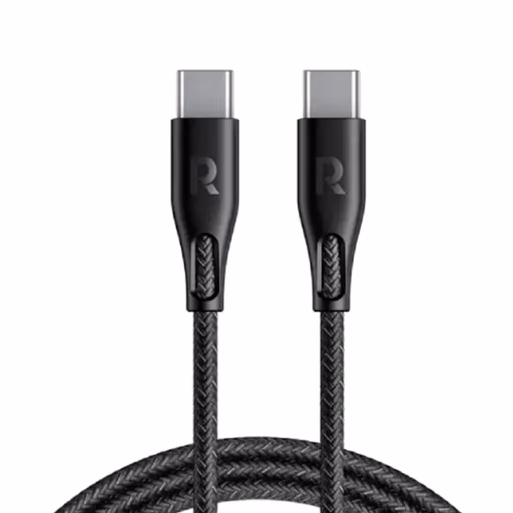 کابل تایپ سی به تایپ‌سی روکش دار 60 وات راوپاور مدل RAVPOWER Nylon Braid USB-C 60W RP-CB1029 طول 1.2 متر