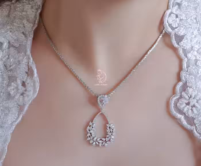 💍نیم ست (آویز و گوشواره) جواهری لوکس خاص و زیبا ، نقره عیار 925(N_4037)