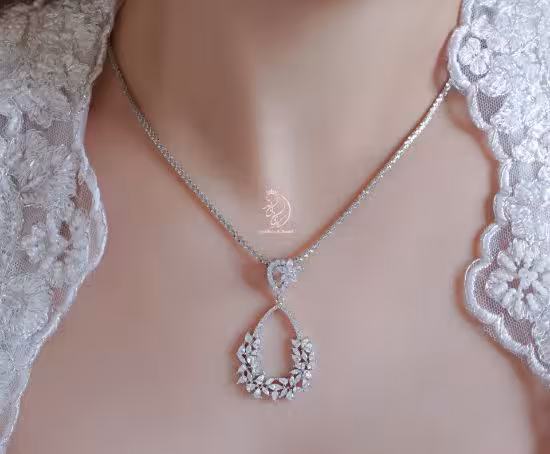 💍نیم ست (آویز و گوشواره) جواهری لوکس خاص و زیبا ، نقره عیار 925(N_4037)