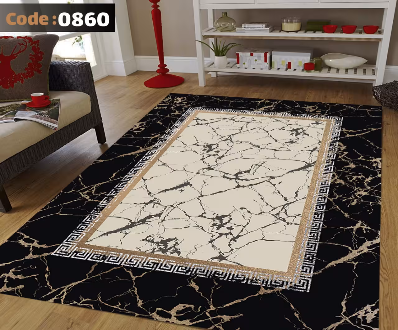 کاورفرش روفرشی دورکشدار گوشه لیفه ای لاکی ، آبی و متنوع کد 0860