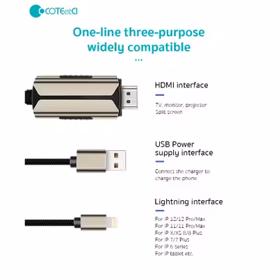 کابل تبدیل HDMI به لایتنینگ/USB کوتتسی مدل 33022 طول 2 متر