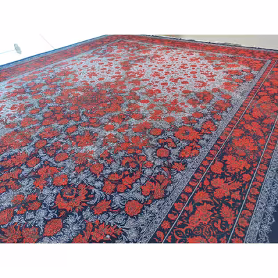 فرش ماشینی زمرد مشهد طرح وینتیج مدل افشان زمینه سورمه ای