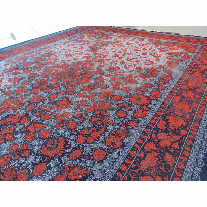 فرش ماشینی زمرد مشهد طرح وینتیج مدل افشان زمینه سورمه ای