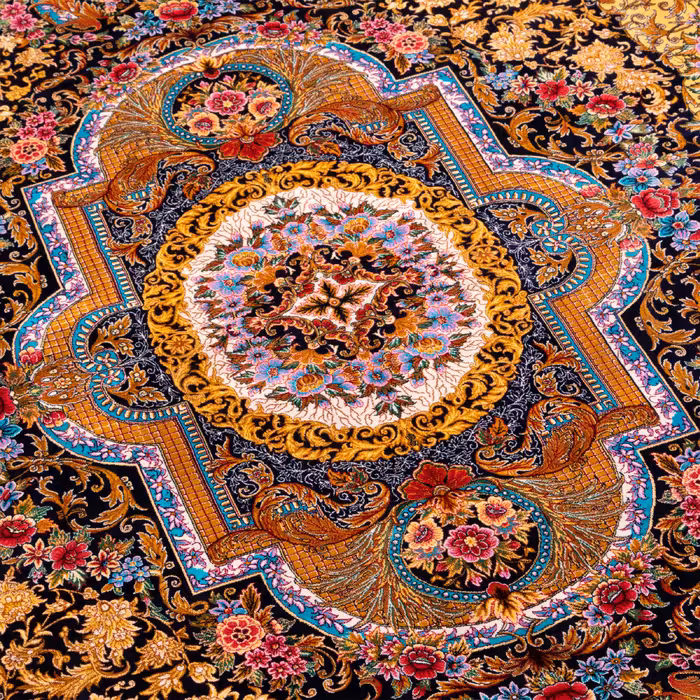 فرش ماشینی کد 358 طرح ترنجی زمینه مشکی