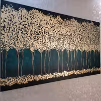 تابلو نقاشی ورق طلا طرح تلالو درختان در شب کد 0131