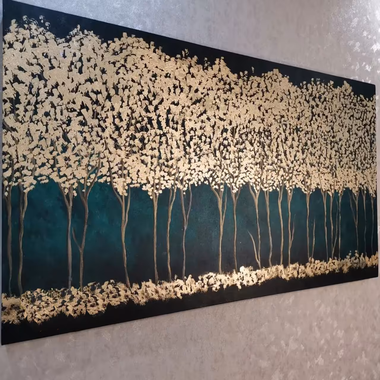 تابلو نقاشی ورق طلا طرح تلالو درختان در شب کد 0131