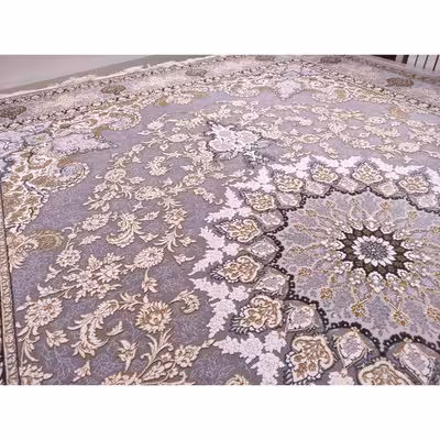 فرش ماشینی زمرد مشهد مدل پرهام زمینه دودی