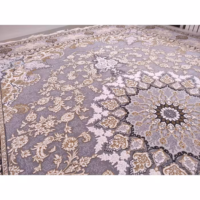 فرش ماشینی زمرد مشهد مدل پرهام زمینه دودی