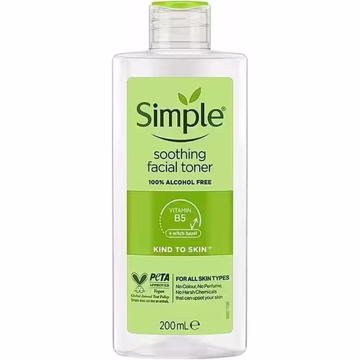 تونر تسکین دهنده و آبرسان سیمپل مدل Soothing Facial Toner مناسب انواع پوست 200 میلی لیتر