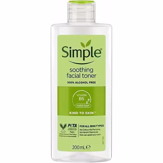تونر تسکین دهنده و آبرسان سیمپل مدل Soothing Facial Toner مناسب انواع پوست 200 میلی لیتر