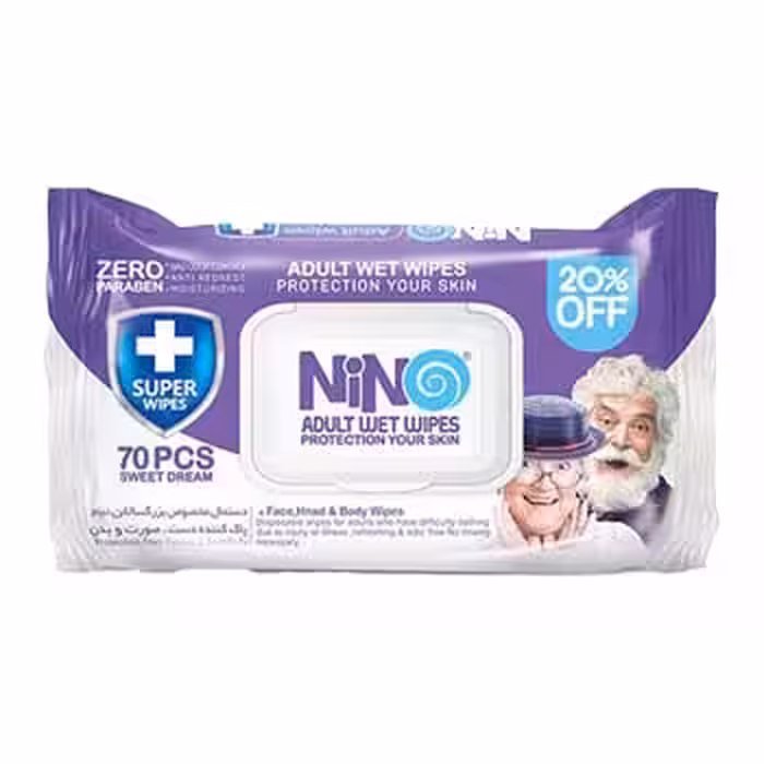دستمال مرطوب دست و صورت بزرگسالان بسته 70 عددی نینو