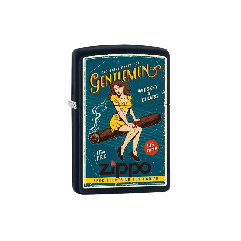 فندک زیپو Zippo مدل Gentlemen | فندک بنزینی طرح کلاسیک مردانه | دختر ویسکی سیگار | ساخت آمریکا | با گارانتی مادام العمر | مناسب برای استفاده روزمره و مجموعه‌داری