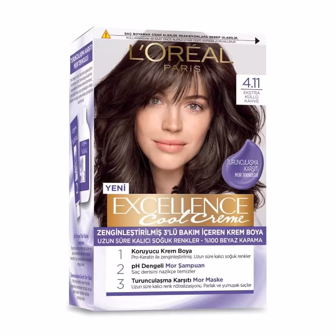 رنگ موی لورال 4.11 رنگ قهوه ای دودی تیره سری LOREAL EXCELLENCE