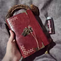 دفتر چرمی قفلدار ، چرم بزی افکتی قرمز براق، 19 در 14 ، صد برگ کاغذ نخودی رنگ