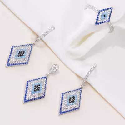 نیمست نقره زنانه مدل چشم نظر لوزی شکل کد 1609