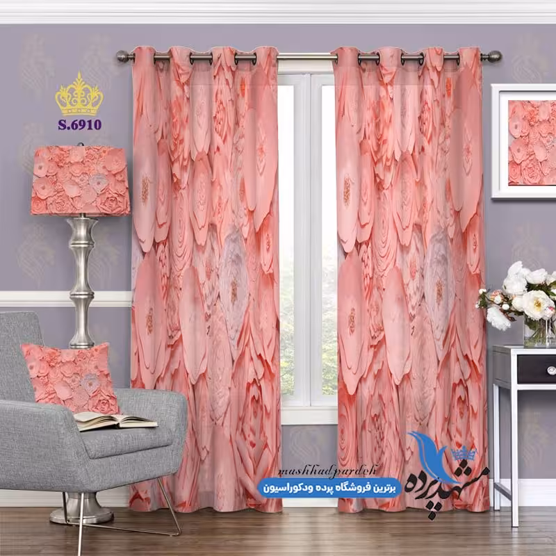 پرده پانچ گلدار طرح زمینه زیبای گلها کد s-6910