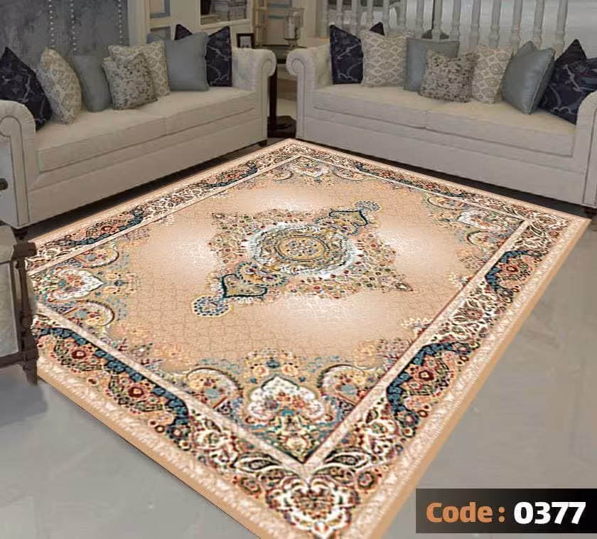 کاورفرش روفرشی دورکشدار گوشه لیفه ای کرم  قهوه ای کد 0377