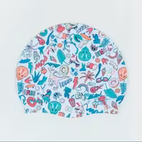 کلاه شنای  نابایجی مدل 2023- سیلیکونی فری سایز -سفید طرح دار جدید- دکتلون فرانسه