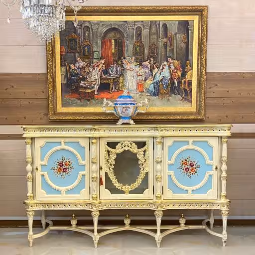 نسول چوبی جدید آبی و کرم طلایی