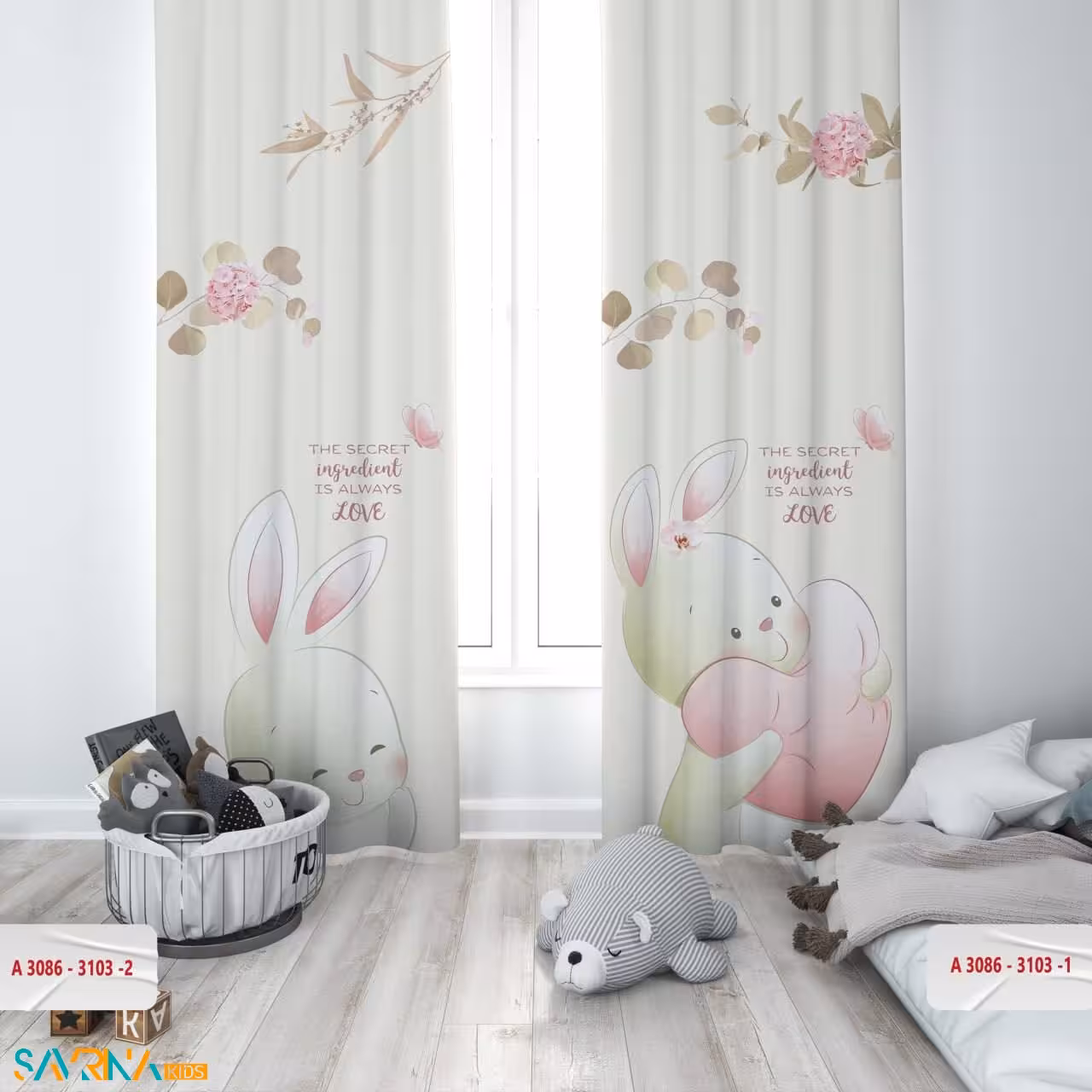 پرده پنلی بچگانه طرح خرگوش گوگولی کد A3086