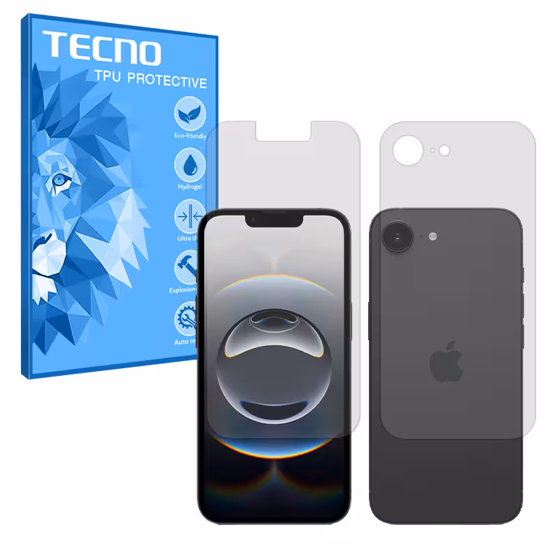 گلس صفحه نمایش و پشت گوشی اپل iPhone 16e مدل هیدروژلی شفاف برند تکنو کد SS