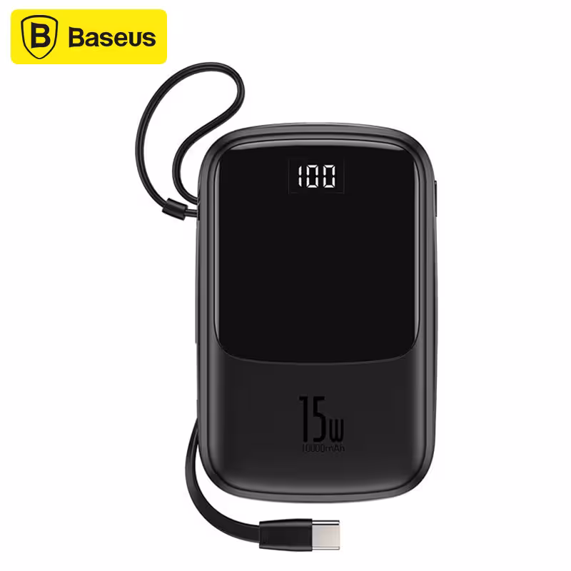 پاوربانک بیسوس 10000 میلی آمپر کابل متصل تایپ سی Baseus QPow Digital Display Power Bank