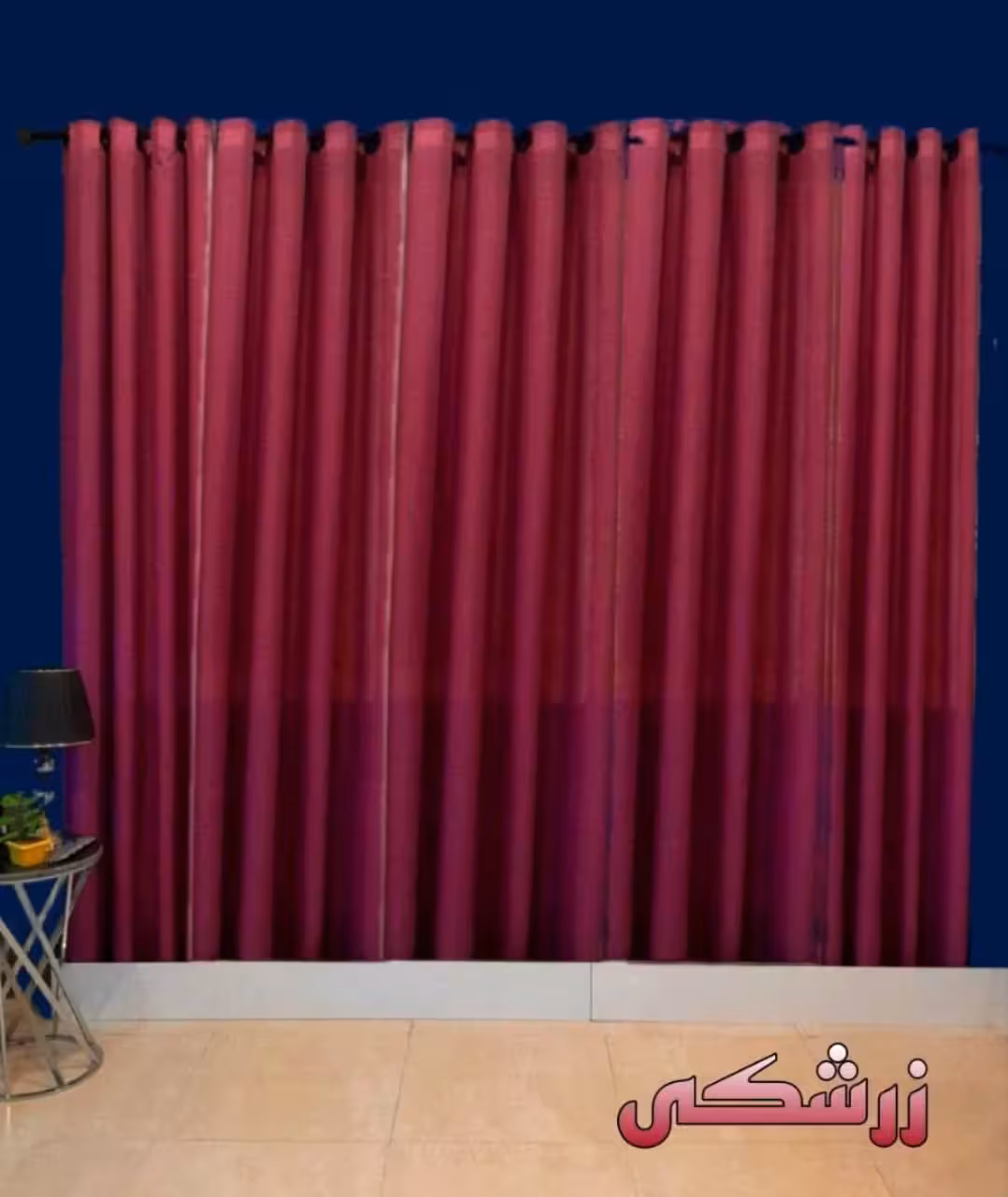 پرده آماده پانچی حریر زرشکی ساده (مناسب عرض 3تا 3/5)