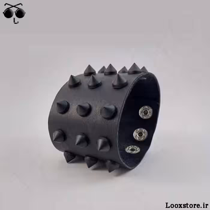 دستبند اسپایک ریز مشکی مات سه ردیف