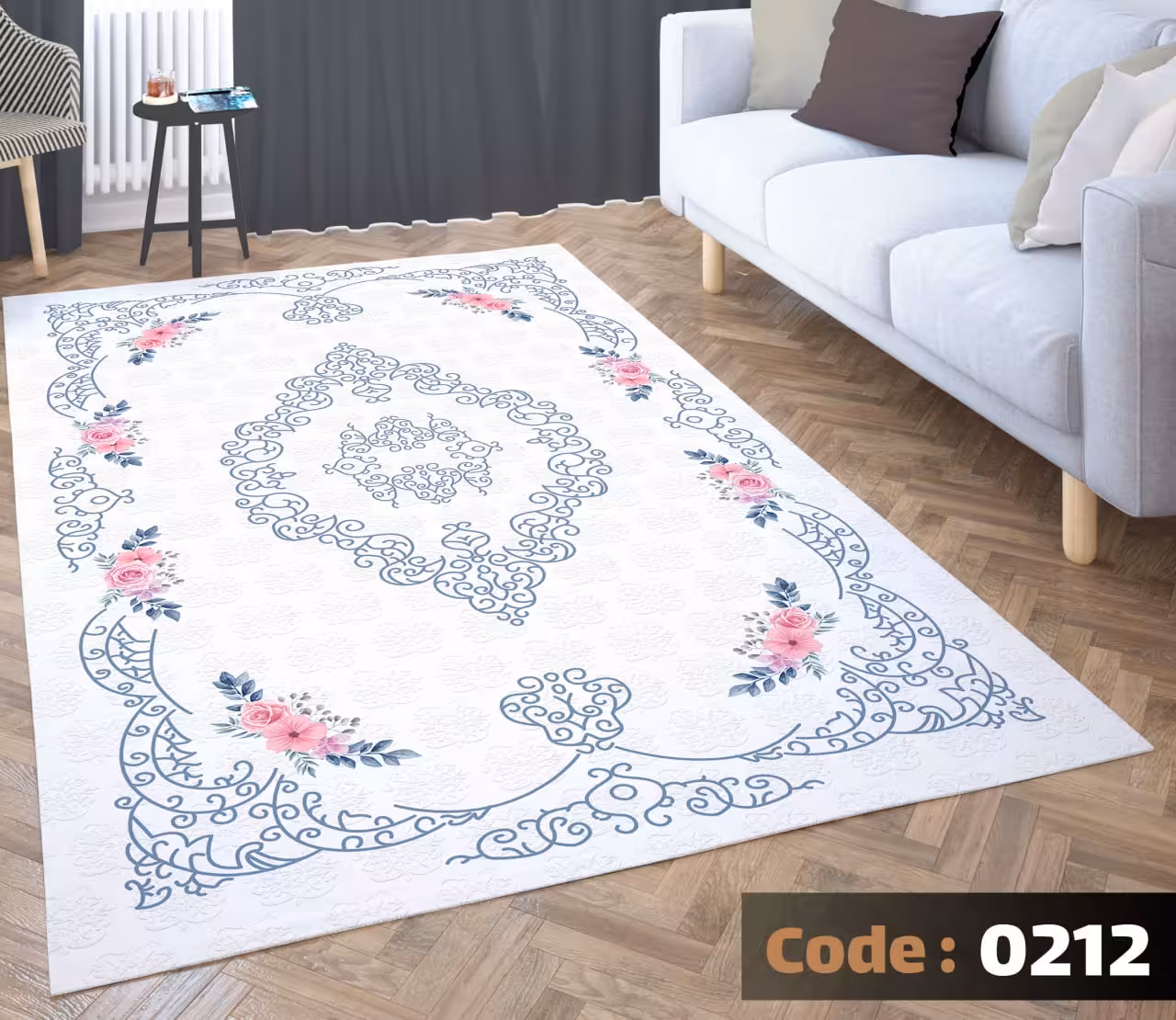 کاورفرش روفرشی دورکشدار گوشه لیفه ای لاکی ، آبی و متنوع کد 0212