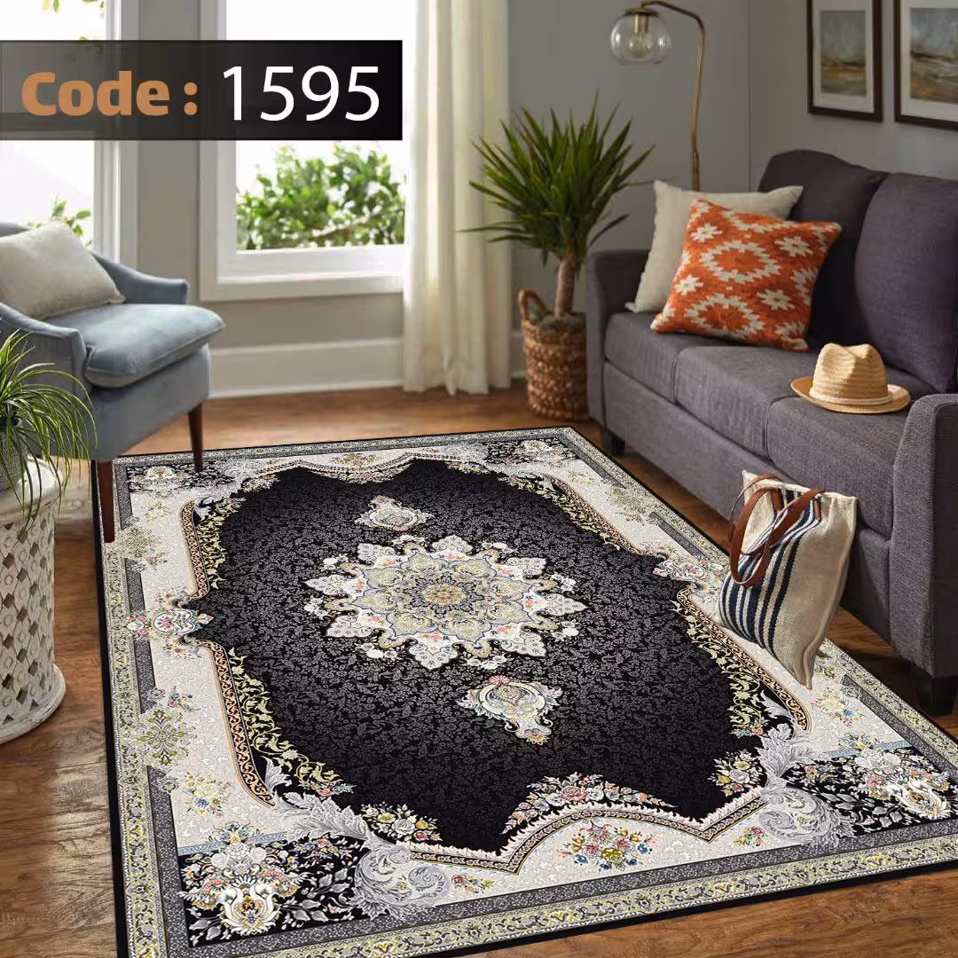 کاورفرش روفرشی دورکشدار گوشه لیفه ای کرم  قهوه ای کد 1595