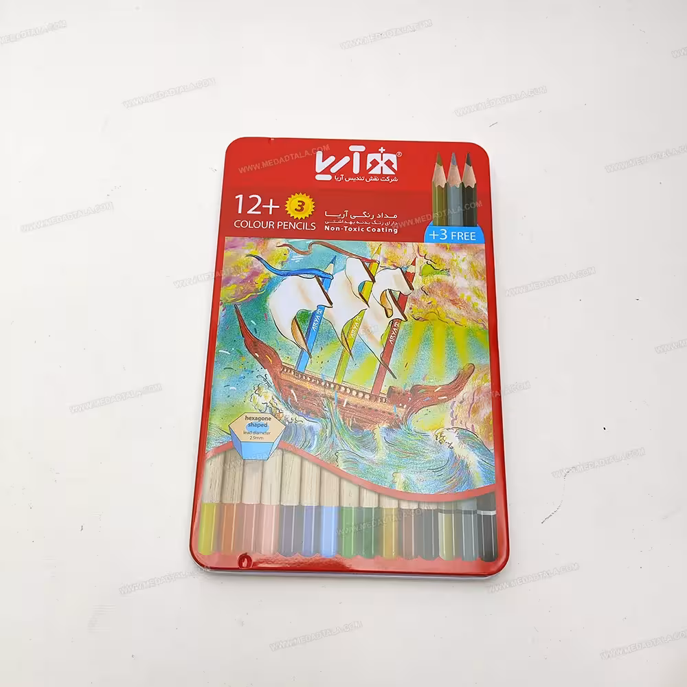 مداد رنگی 12 رنگ جعبه فلزی آریا کد 3021
