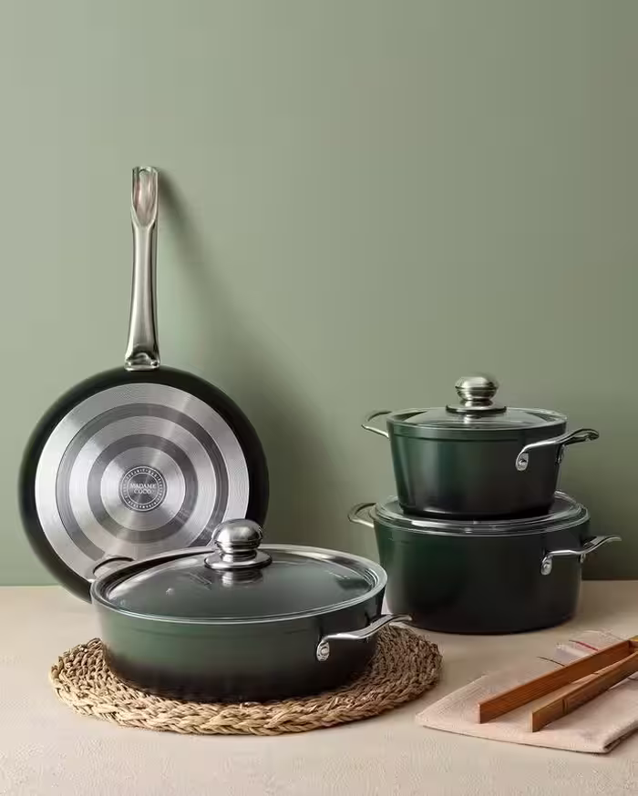 سرویس قابلمه تیتانیومی 7 پارچه برند مادام کوکو ترکیه مدل Titanium Professional سبز
