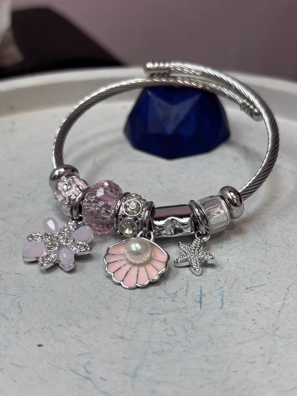 دستبند استیل نقره ای پاندورا آویز دار