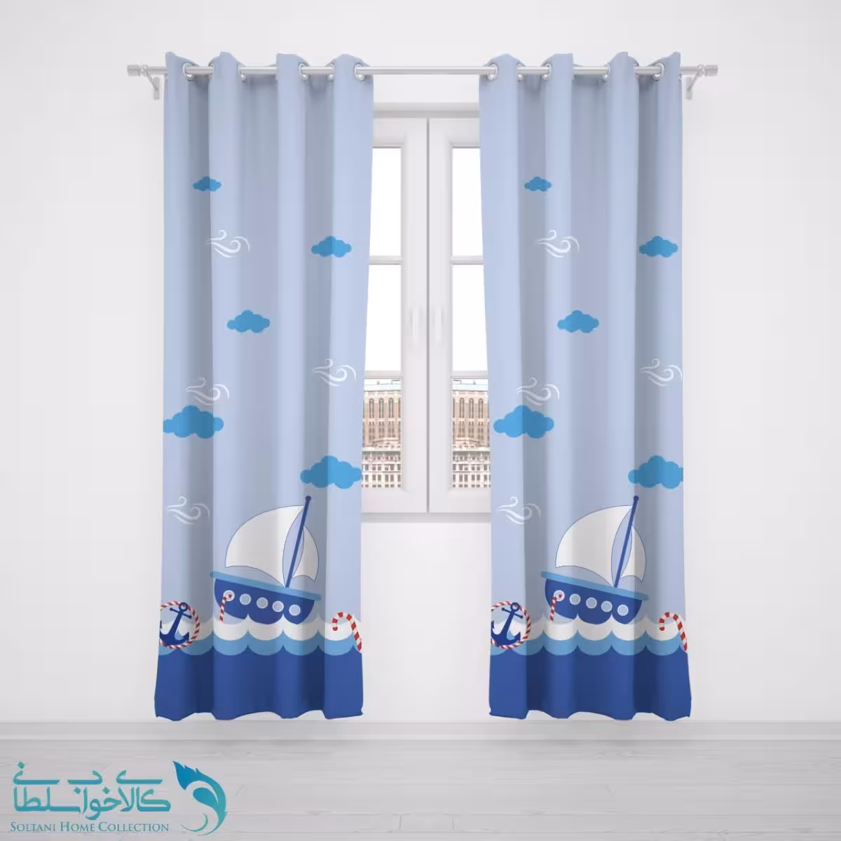 پرده پانچی اتاق کودک طرح قایق کد A2729