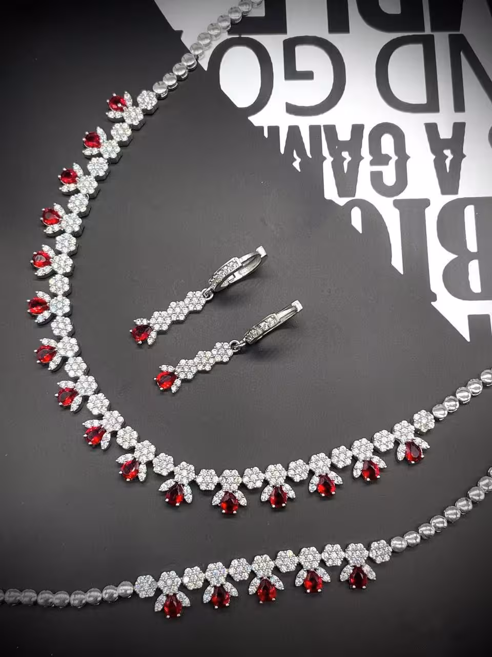 سرویس نقره یاقوت سرخ جواهری زنانه کد 60169