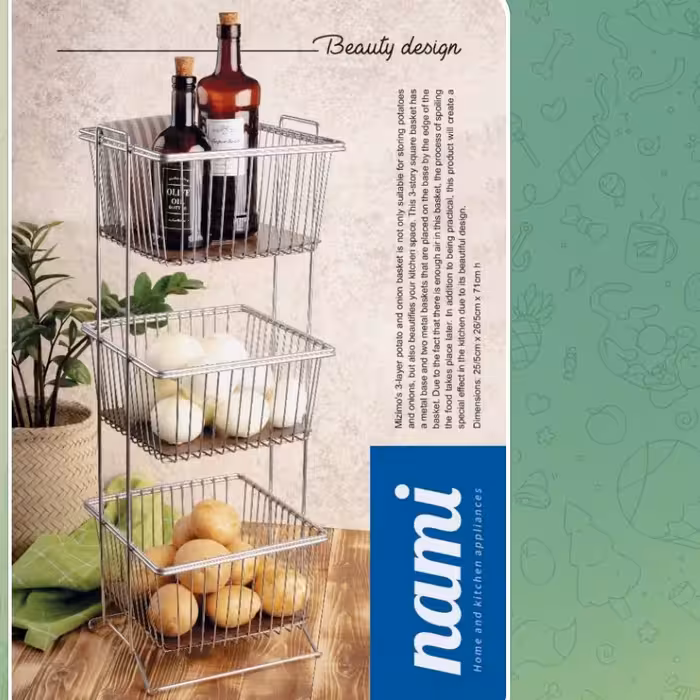 سبد سیب زمینی و پیاز سه طبقه در دو مدل ساده و زیر چوبی