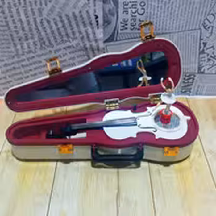 ویولون کوکی موزیکال کیف دار با بالرین رقصان و جا جواهری (رنگ سفید)