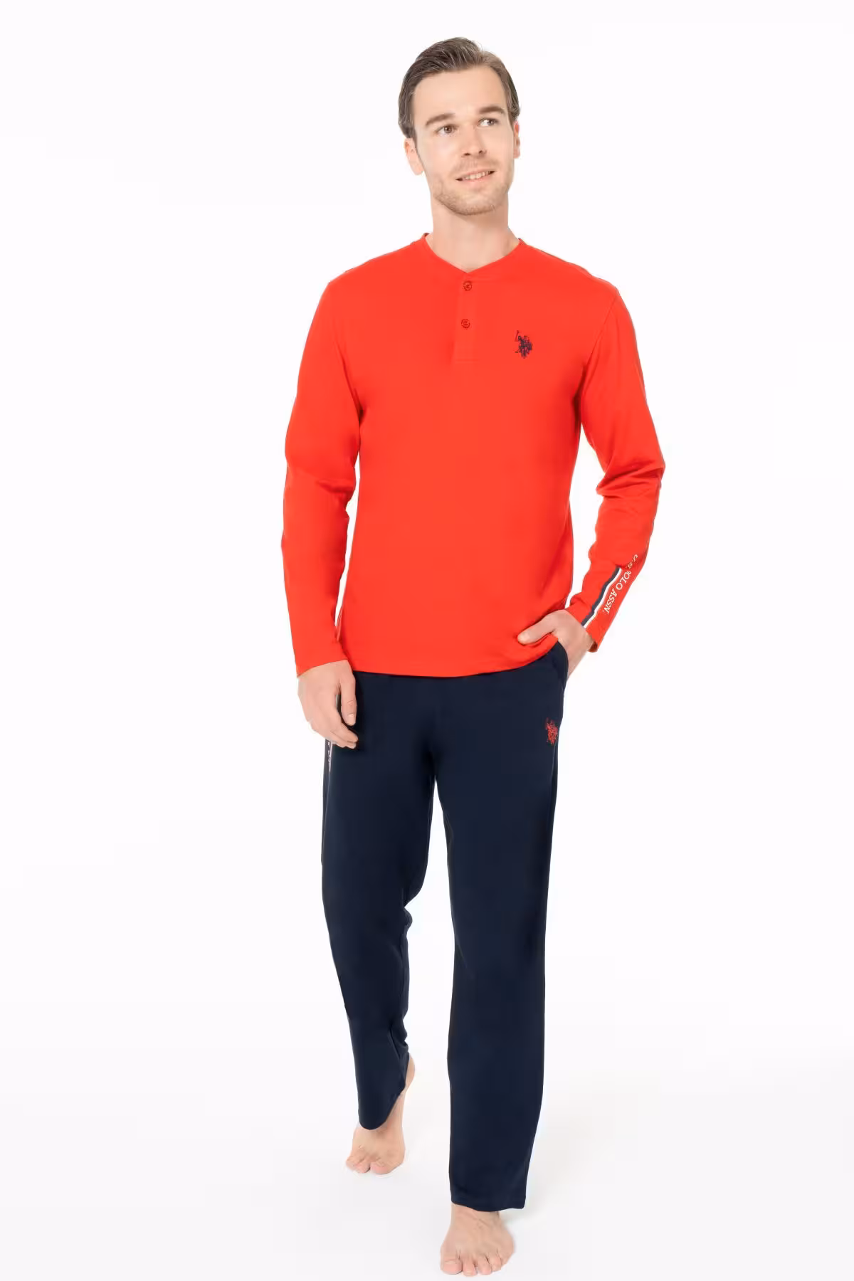 ست پیژامه مردانه U.S POLO ASSN. یقه آستین بلند سه دکمه لباس خواب تنظیم شده U.S. Polo Assn.
