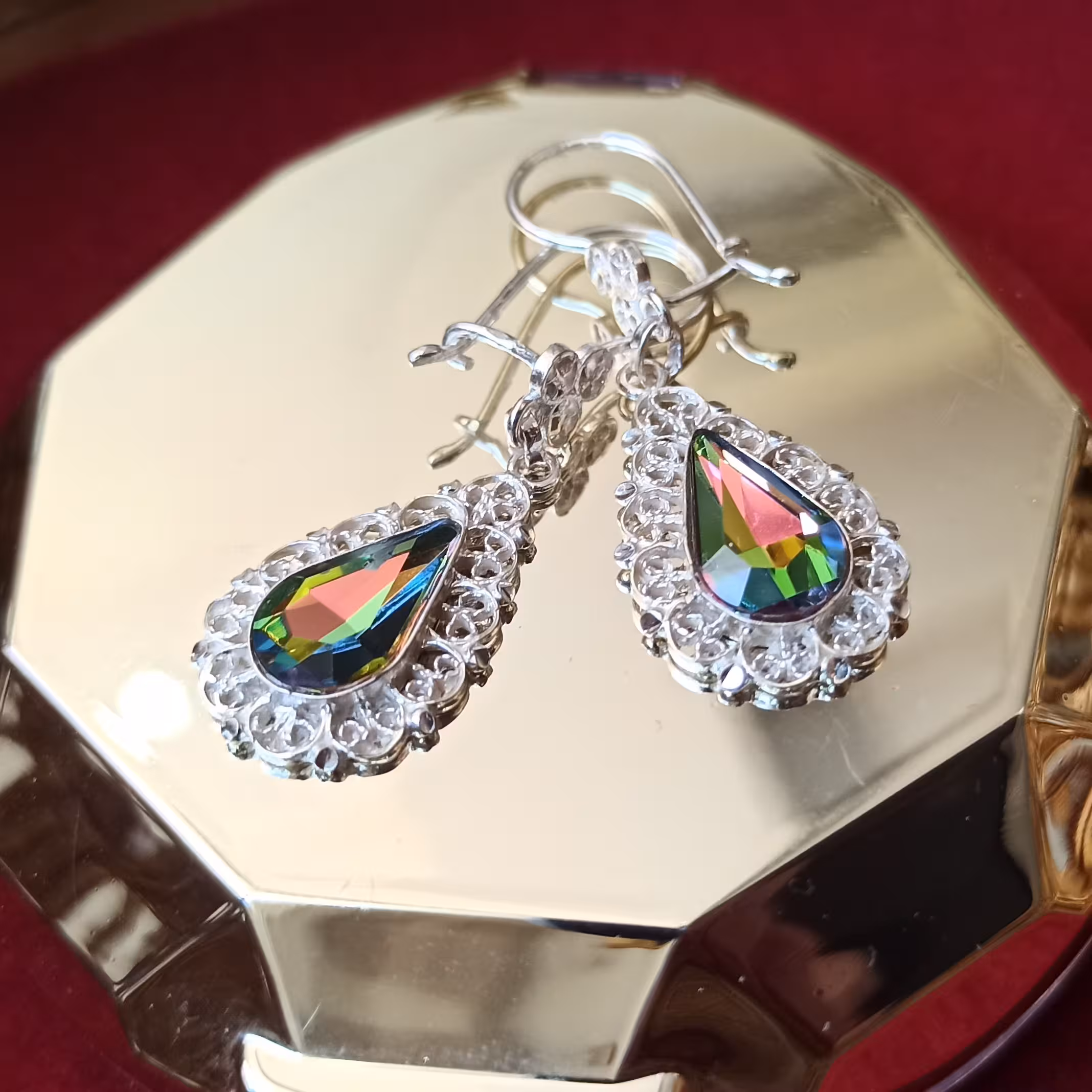گوشواره نقره ملیله کاری اصفهان کد 408نگین اشکی هفت رنگ 
