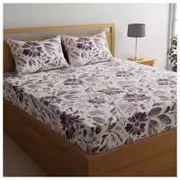 ملحفه رو تختی کشدار و رو بالشی طرح گل بنفشه