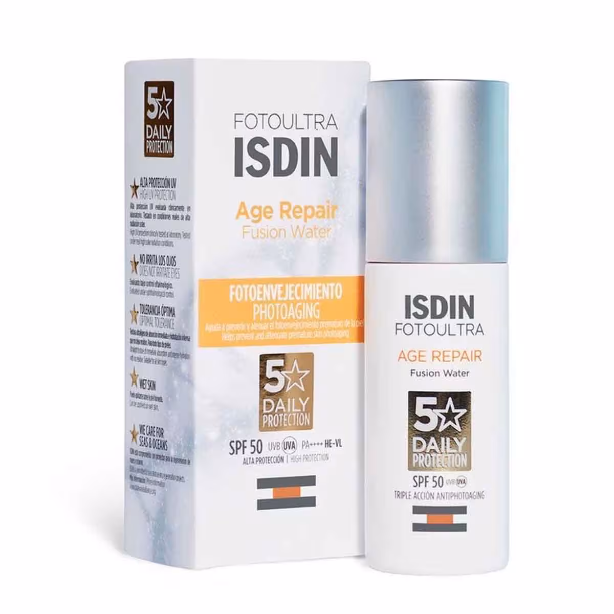 ضد آفتاب بی رنگ SPF50 فیوژن واتر Age repair ایزدین حجم 50ml