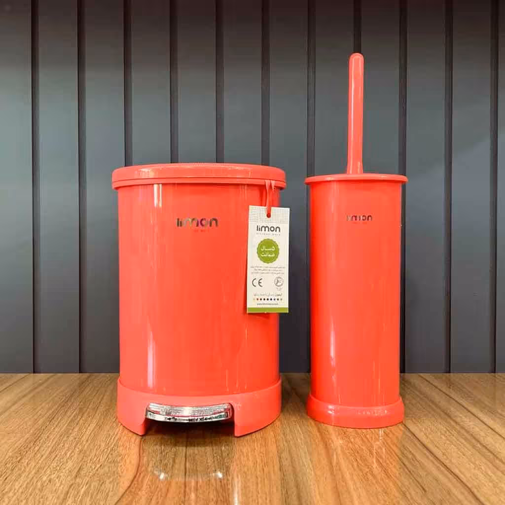 سطل وفرچه درب رنگی و درب کروم گلبهی لیمون 1298