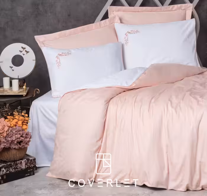 روتختی دونفره گل‌بهی سفید گلدوزی کاوری مدل Melinda