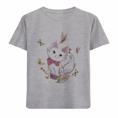 تی شرت آستین کوتاه بچگانه مدل گربه وپروانه D323