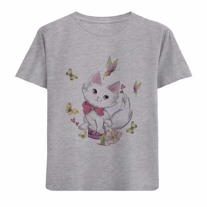 تی شرت آستین کوتاه بچگانه مدل گربه وپروانه D323